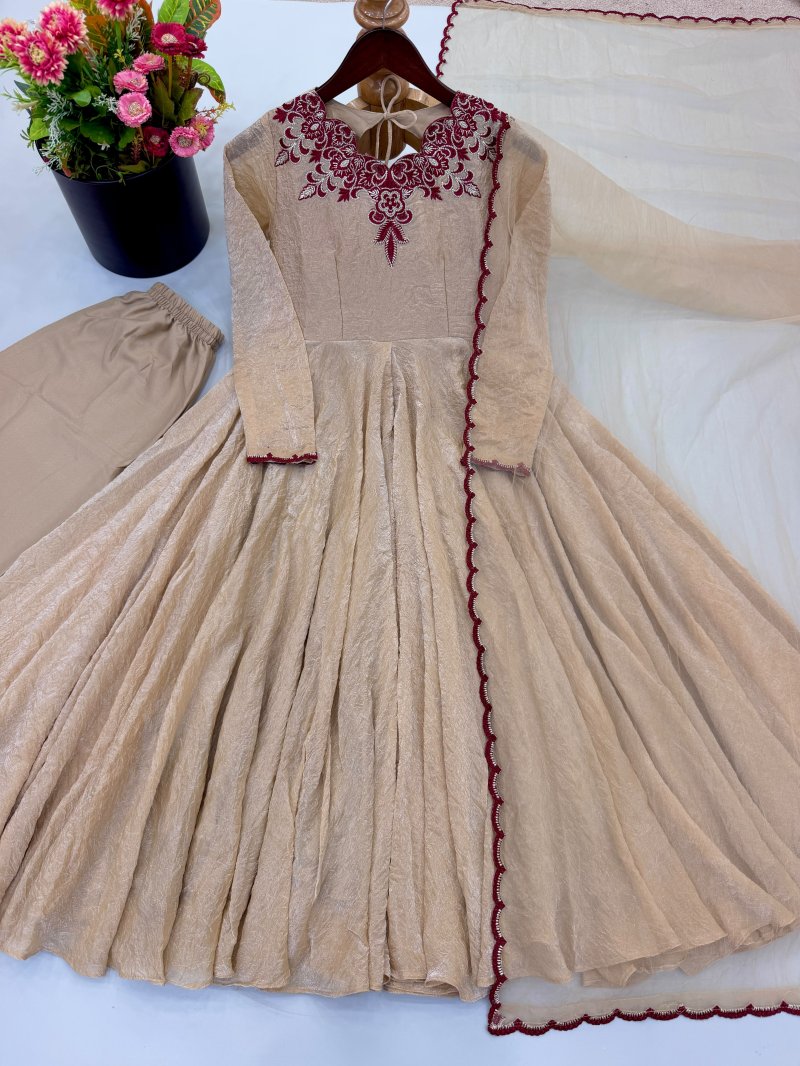 Jf 058 Crush Embroidery Thread Work Gown